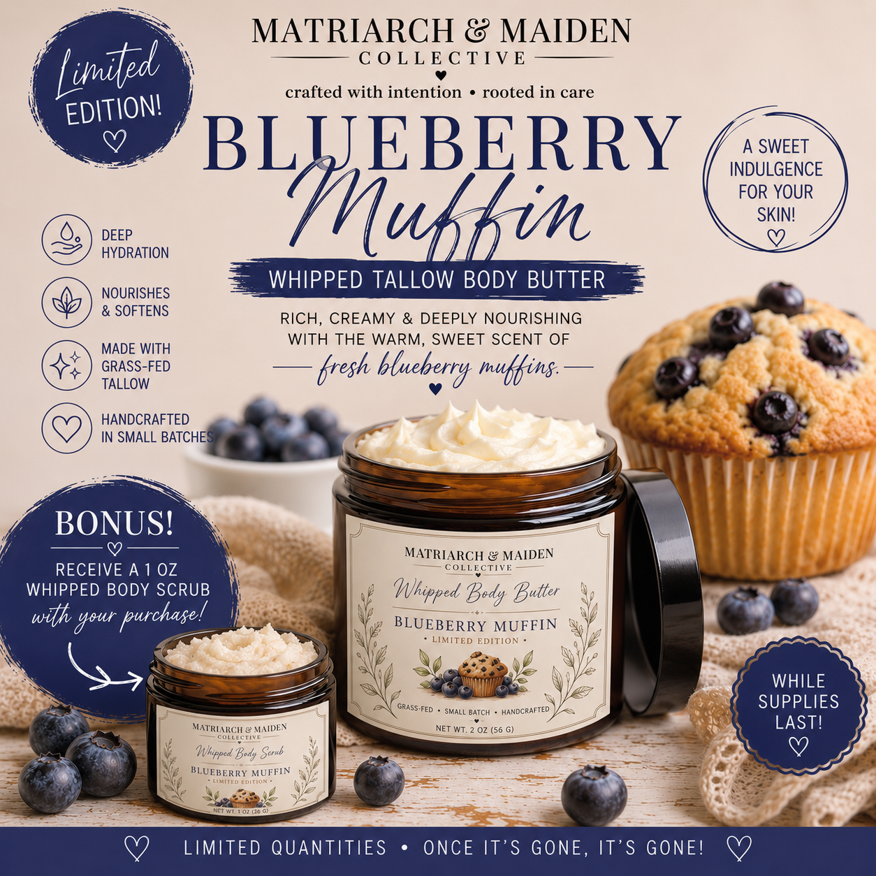 Limited Edition Blueberry Muffin Body Butter with 1 oz Whipped Scrub